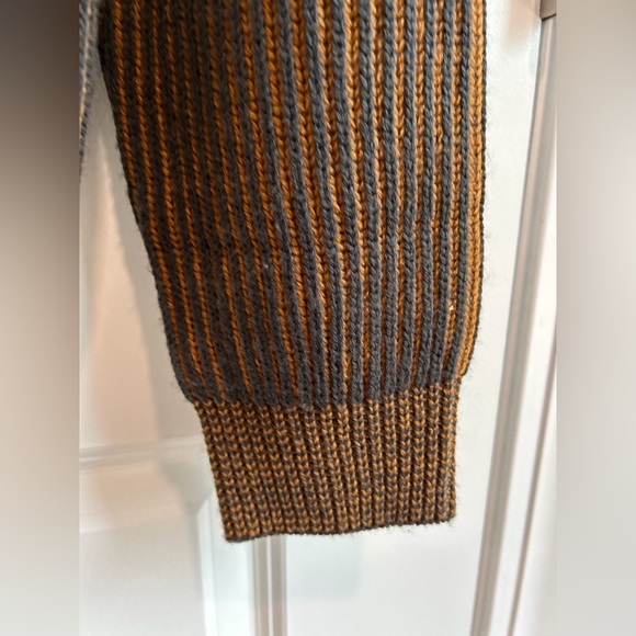 TOPMAN 1/4 Zip Sweater Mock Neck Stripped Brown Black - Picture 6 of 7